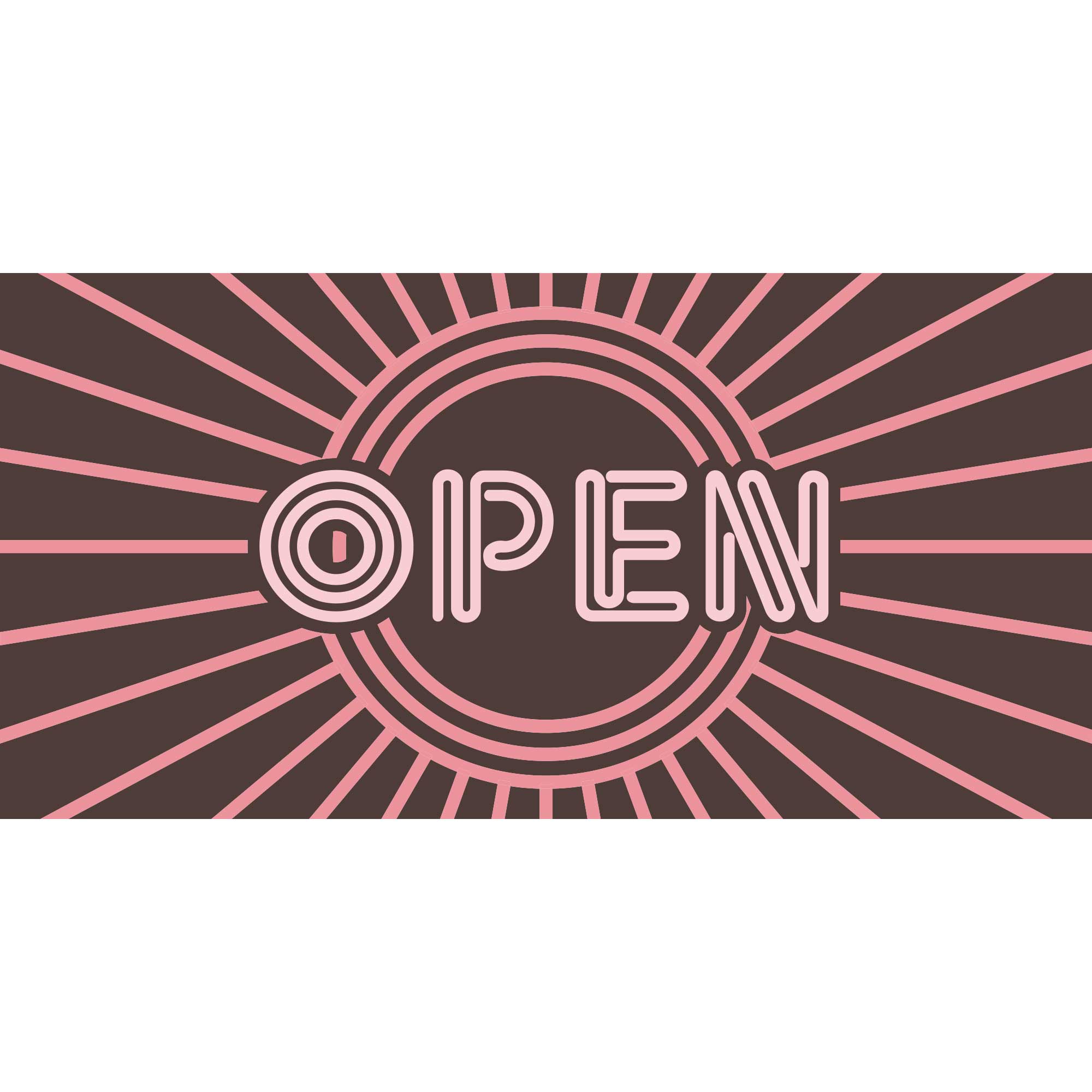 Brown Retro "Open" Banner Plum Grove