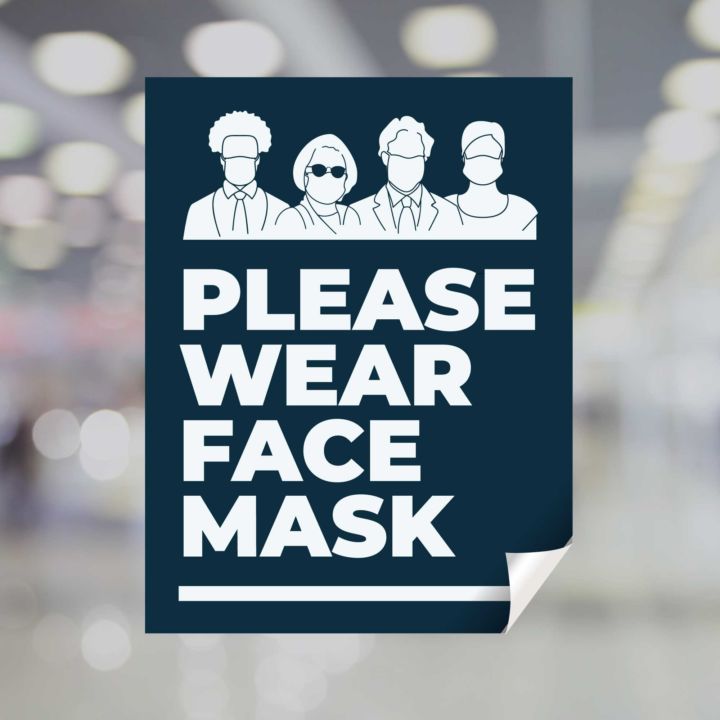 "Please Wear Face Mask" Navy Blue Window Decal | Plum Grove
