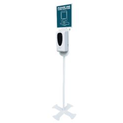 White Antibacterial Hand Sanitizer Stand with Dispenser and Sign