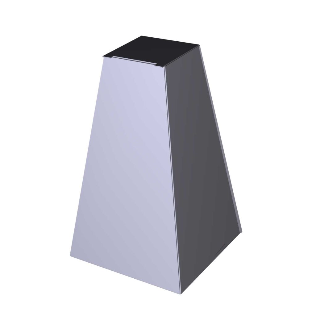 9-in H x 7.5-in W pyramid shaped box with flat folding top and bottom.