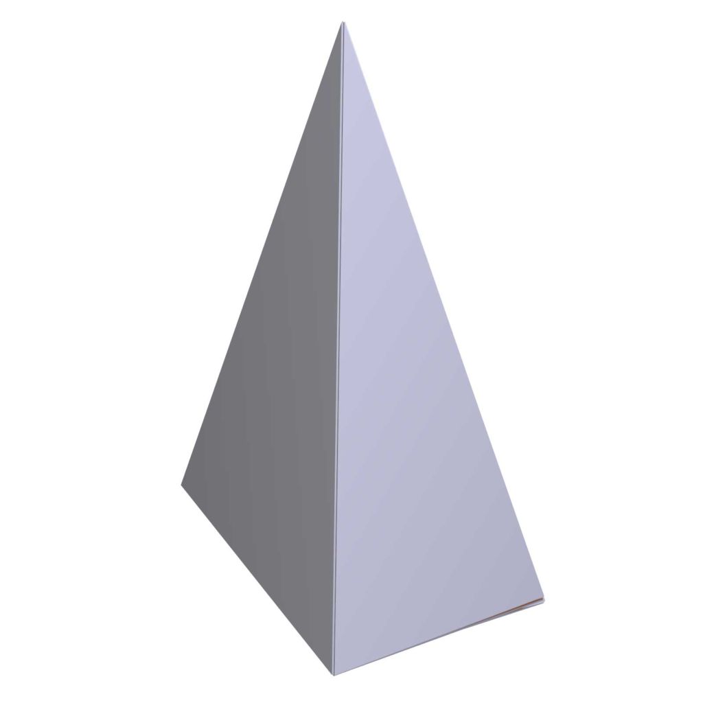 12.25-in H x 7.25-in W pyramid-shaped box with flat folding bottom.