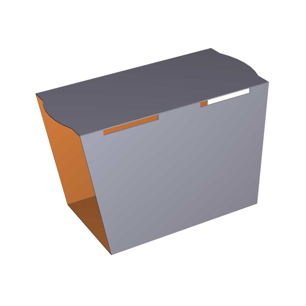5-in W x 4.5-in W x 8.25-in H open-ended rectangular box.
