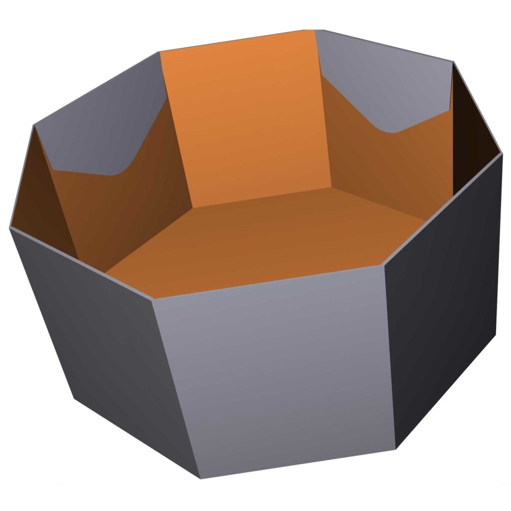 10-in x 10-in x 5.25-in H octagon-shaped box with open top.