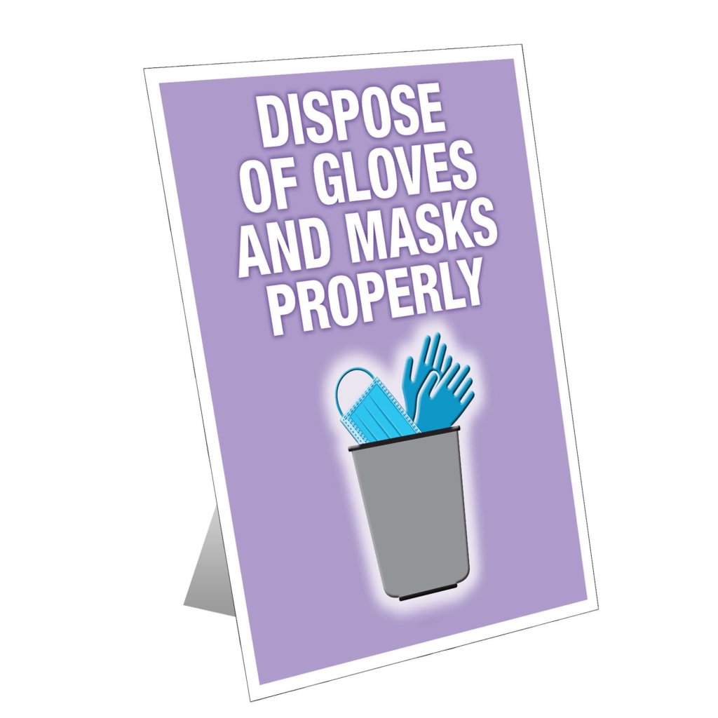 Dispose of Gloves And Masks Table Top Signs