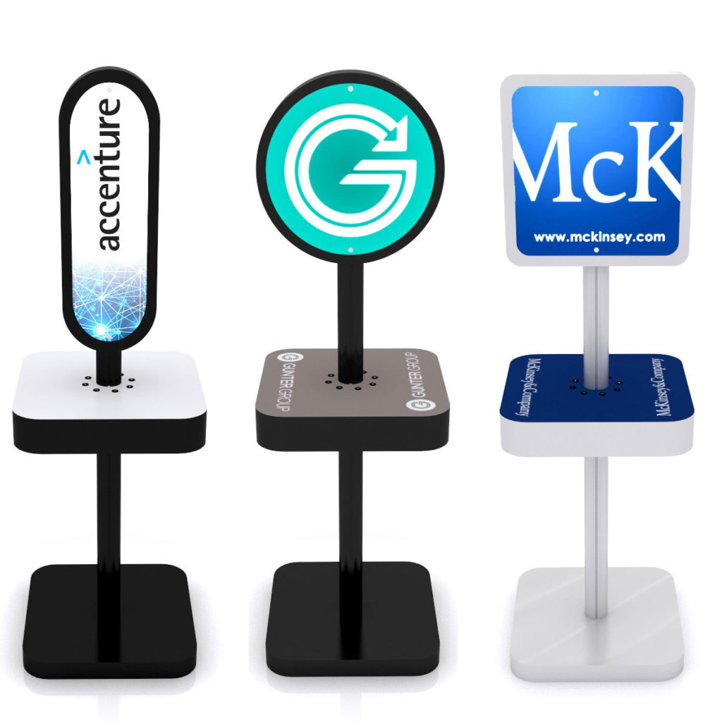 backlit sign with charging station
