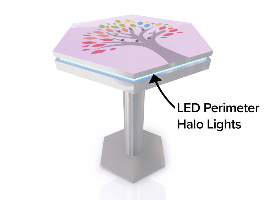 led lights on hexagon table