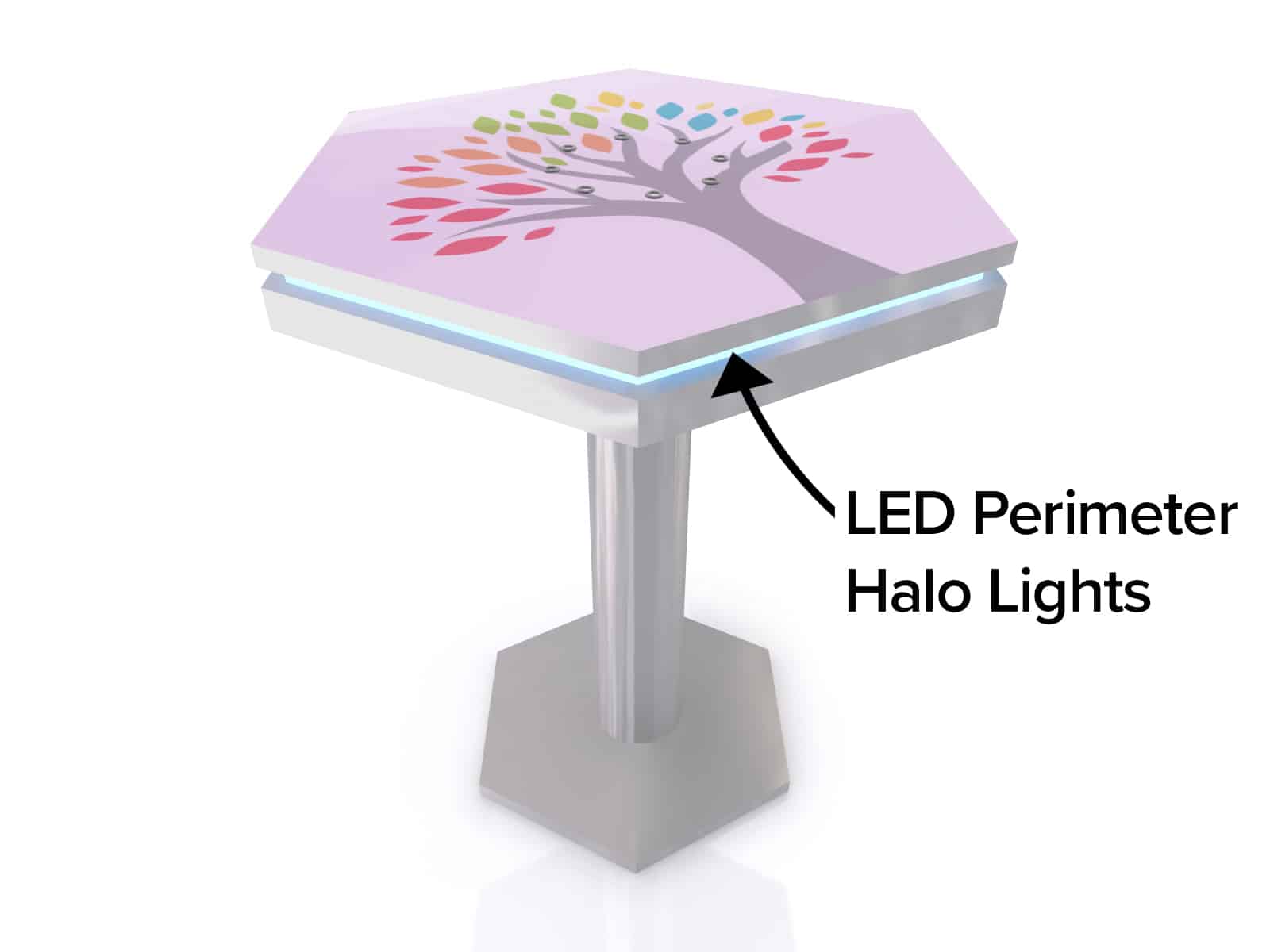 led lights on hexagon table