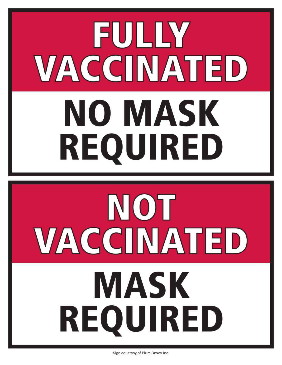 Fully Vaccinated, No Mask Required - Unvaccinated, Mask Required | Plum