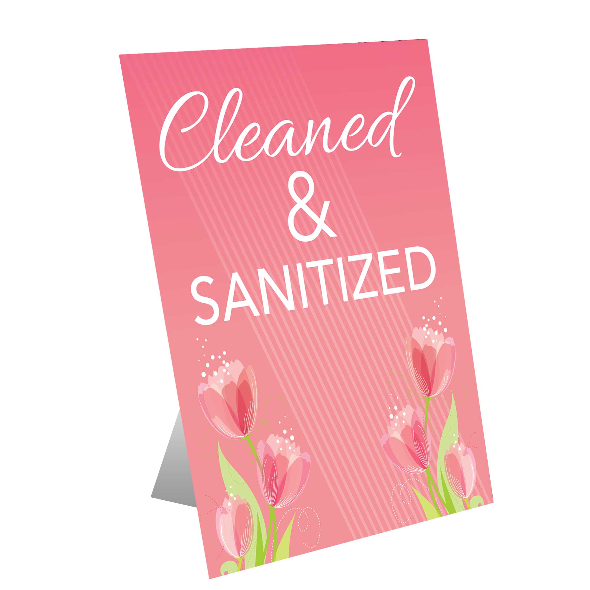 "Cleaned & Sanitized" Pink Table Top Sign Plum Grove