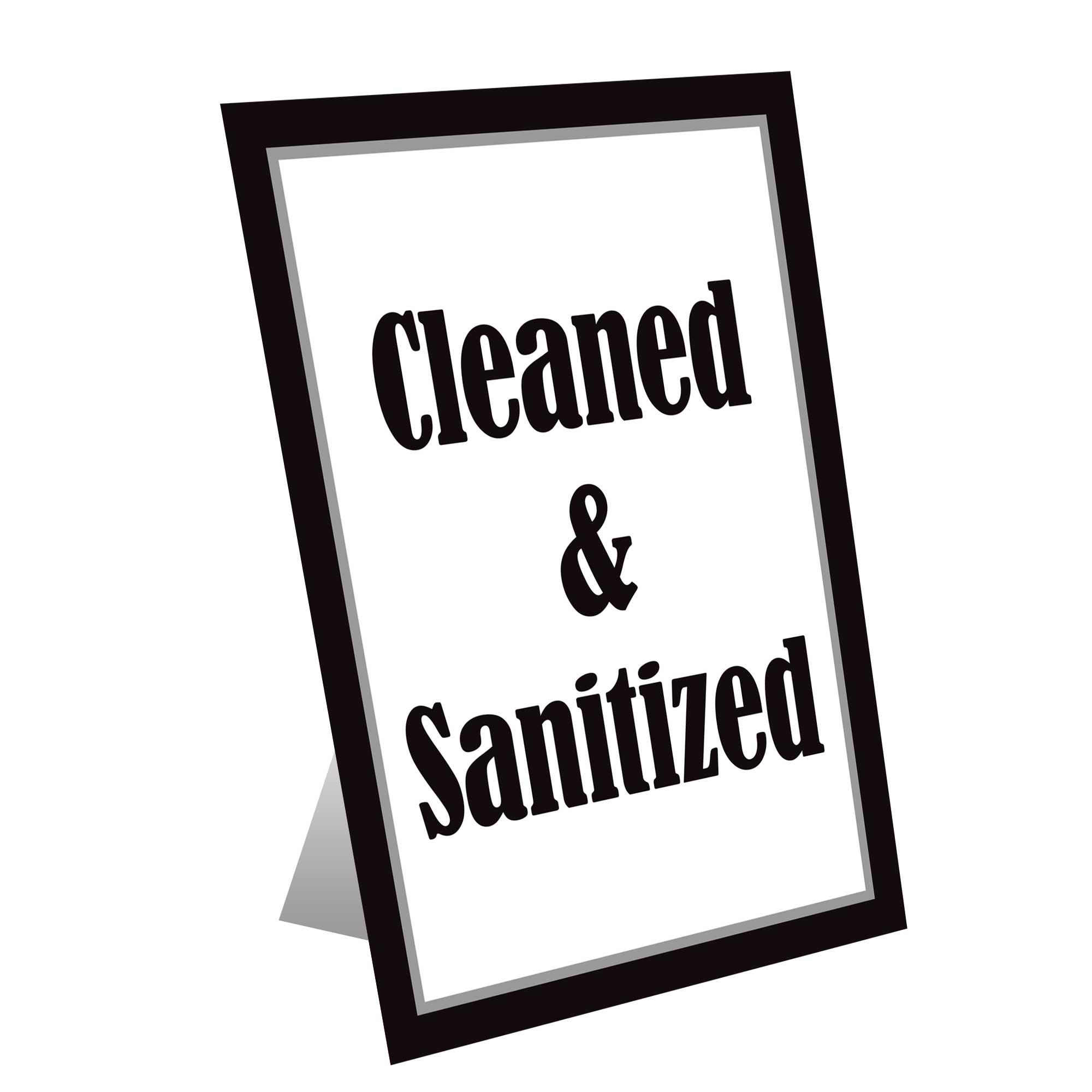 "Cleaned & Sanitized" Table Top Sign, Black & White Plum Grove