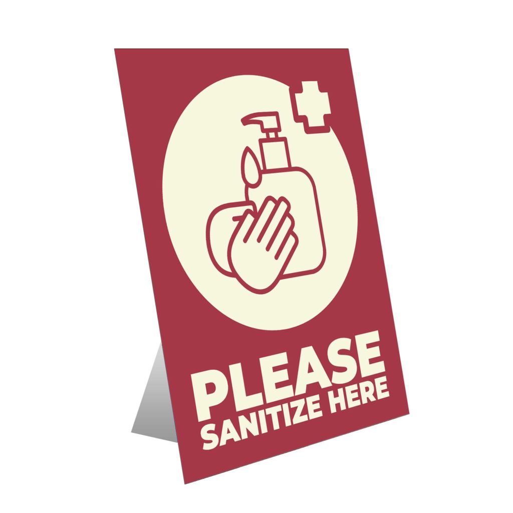Please Sanitize Here Table Top Sign