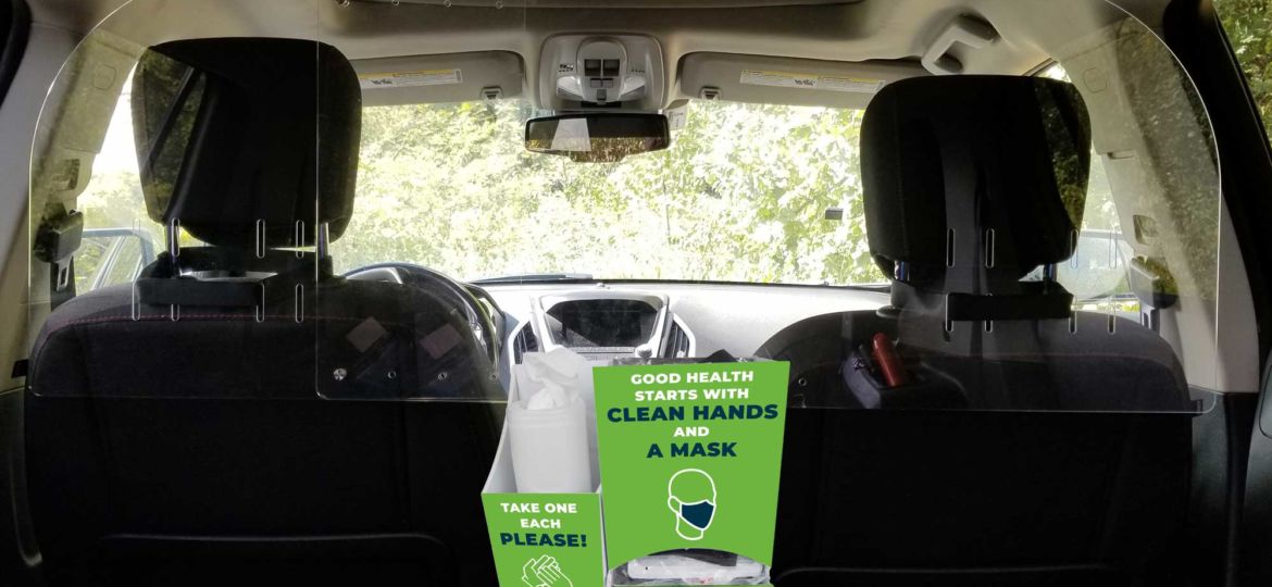 Lyft Car Sneeze Guard and Face Mask Dispenser