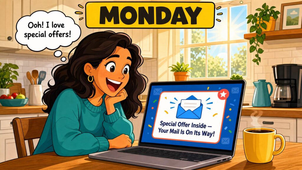 A homeowner reads the eMailAhead email announcing a special offer on its way