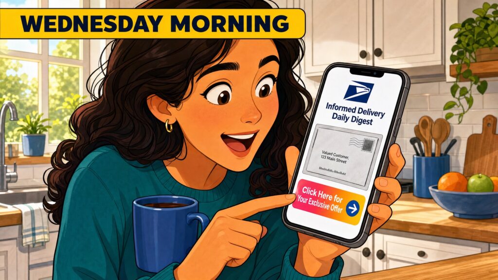 Wednesday morning: the USPS Informed Delivery digest shows the full-color ad