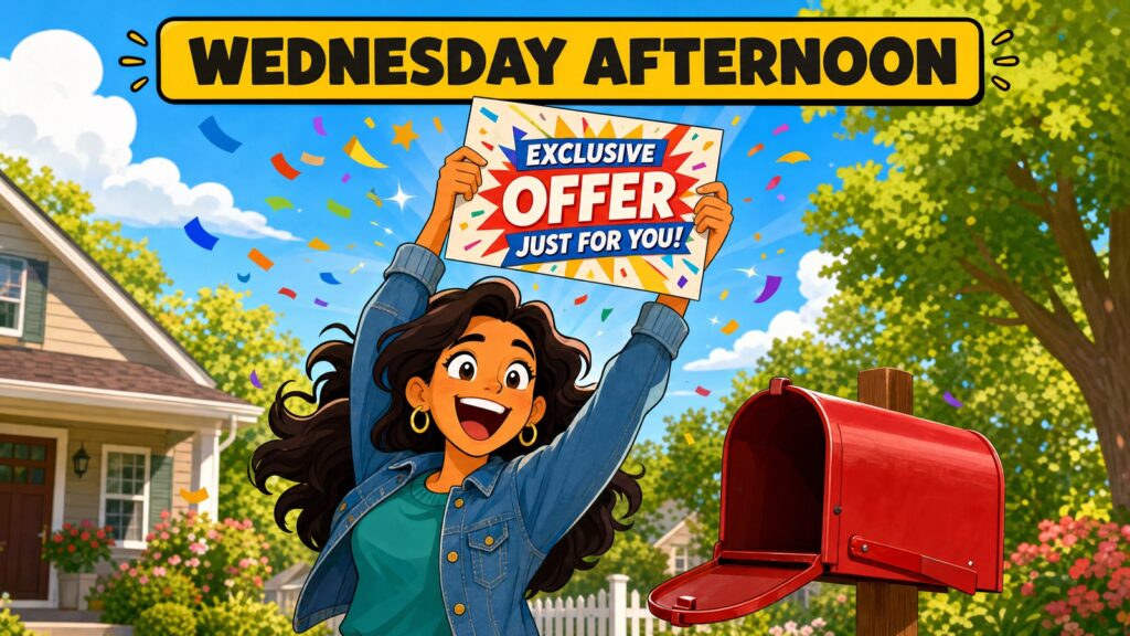 Wednesday afternoon: the direct mail piece arrives with the exclusive offer