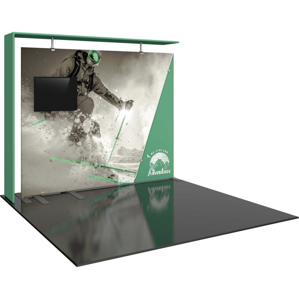 10-ft Modern Booth with Stand-off Accent & Monitor Mount | Orbus Formulate 08