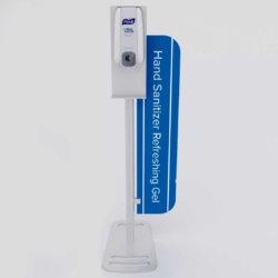 Hand sanitizer stand with side sign