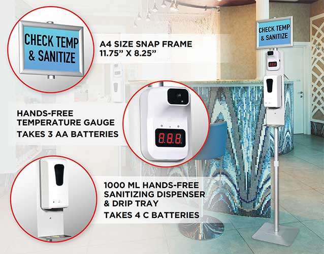 Thermometer and Hand Sanitizer Dispenser Stands Features