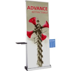 Banner stands with shelf and brochure holder