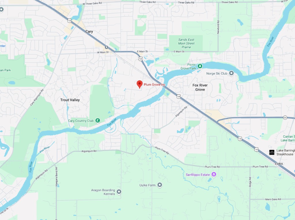 Map showing Plum Grove Inc at 320 Cary Point Drive, Cary, Illinois (opens Google Maps)