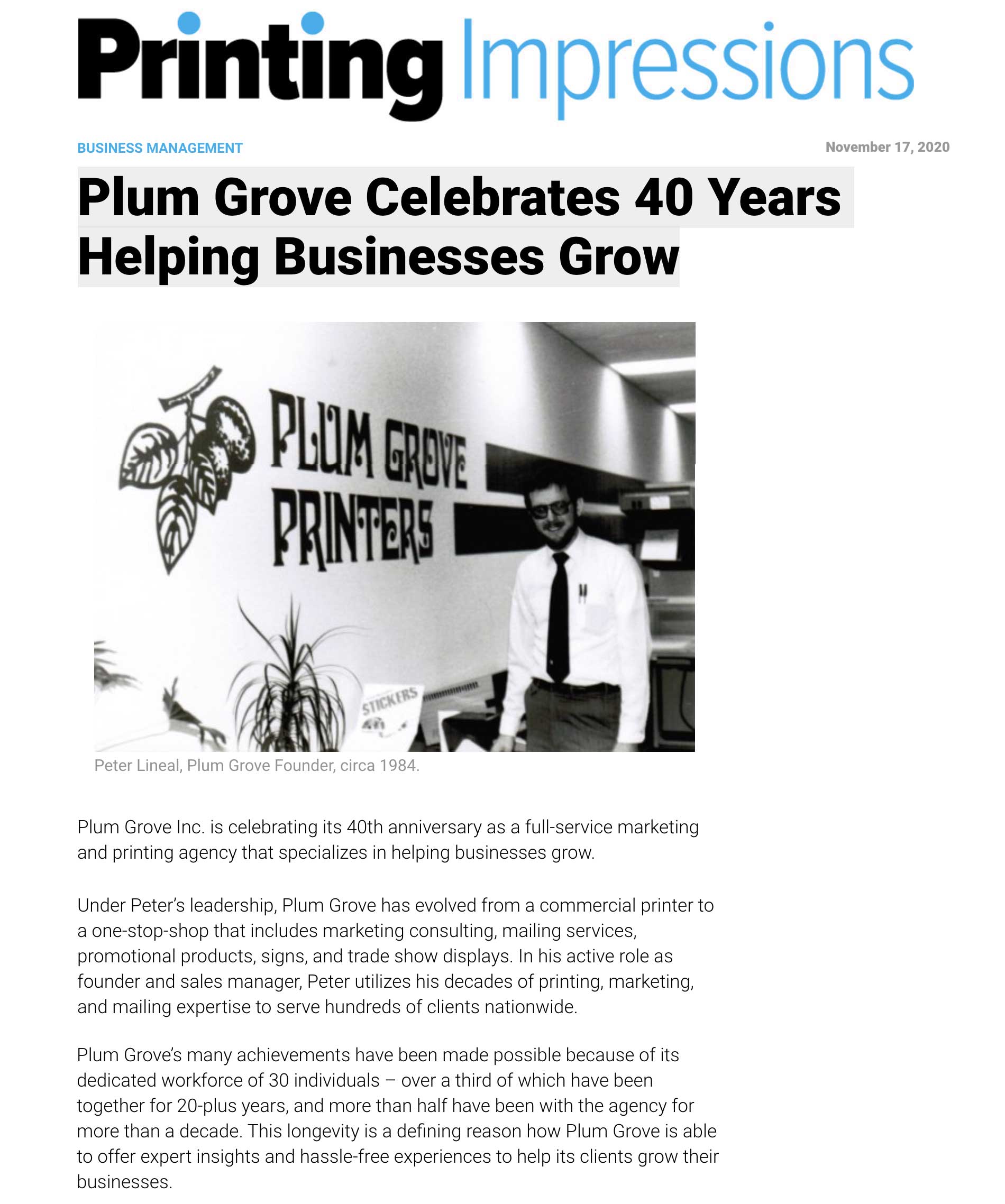Plum Grove 40 Year Anniversary