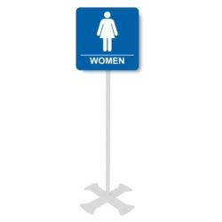 Blue Women's Bathroom Sign Stand