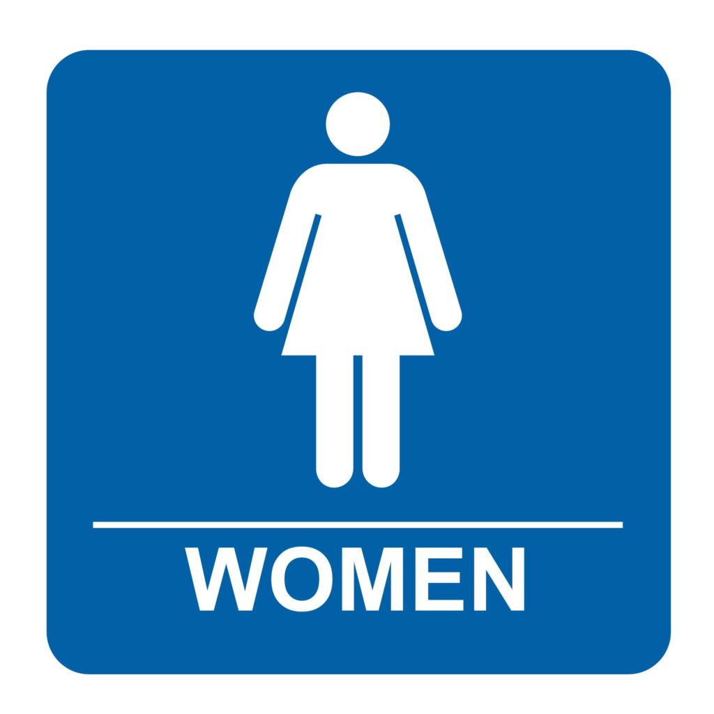 Blue Women's Bathroom Sign, 4-ft Steel Sign Stand