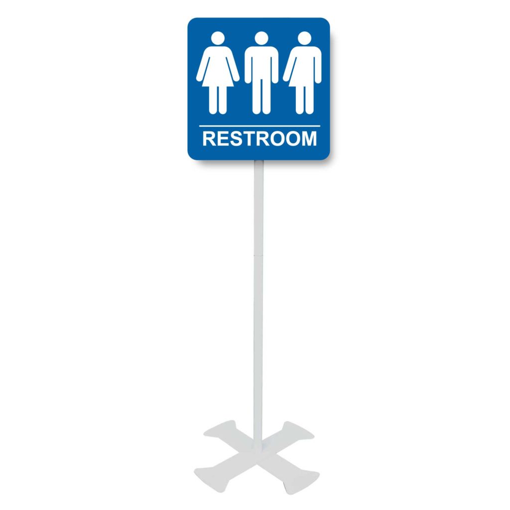 All Gender Restroom Sign, 4-ft Steel Sign Stand