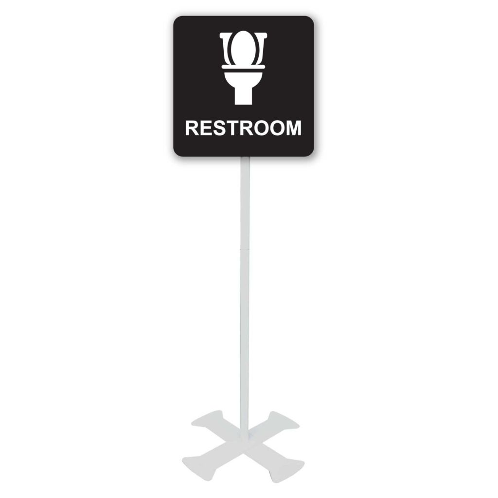 Restroom Sign with Toilet Icon, 4-ft Steel Sign Stand