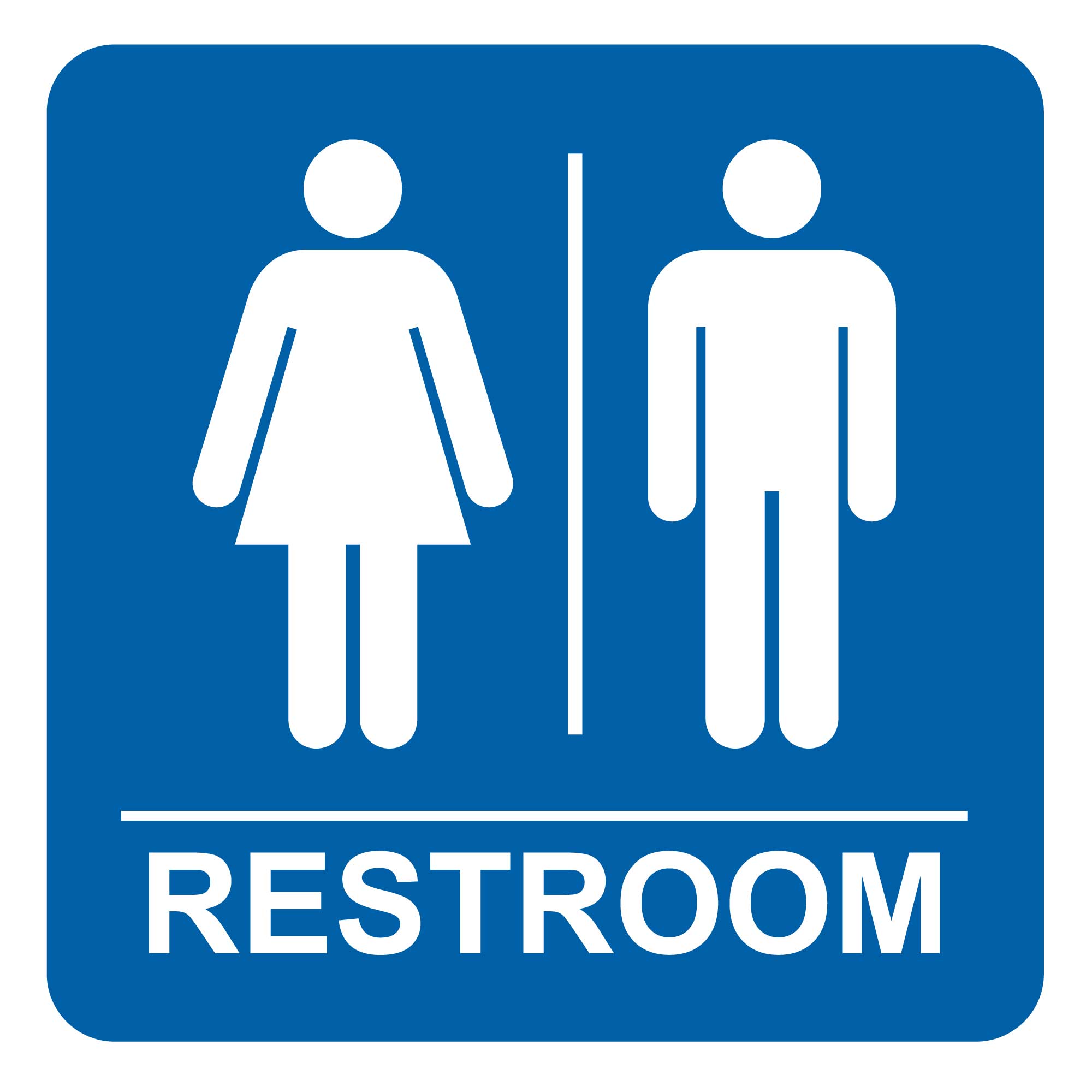 Blue Restroom Sign, Unisex, 4-ft Steel Sign Stand | Plum Grove