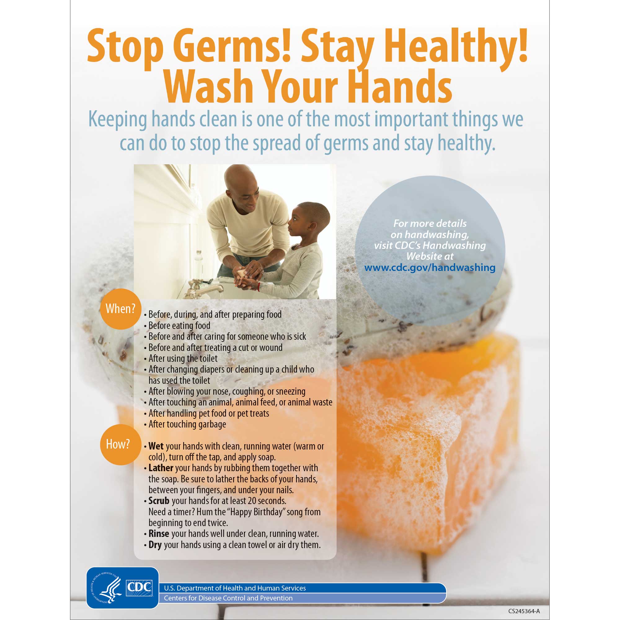 CDC Stop Germs Stay Healthy Wash Hands Poster Plum Grove